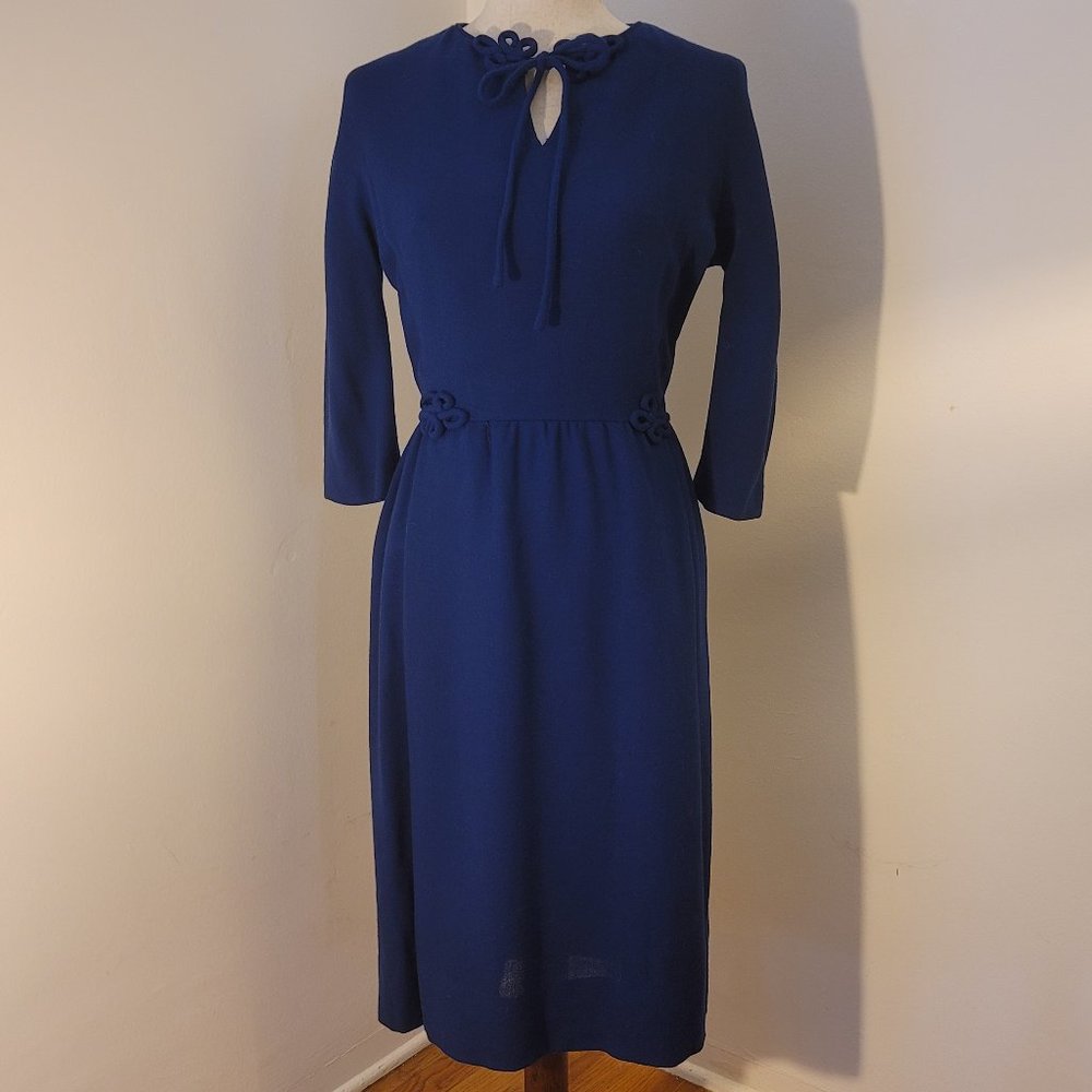 Vintage blue wool hand-made wiggle dress dress 6US